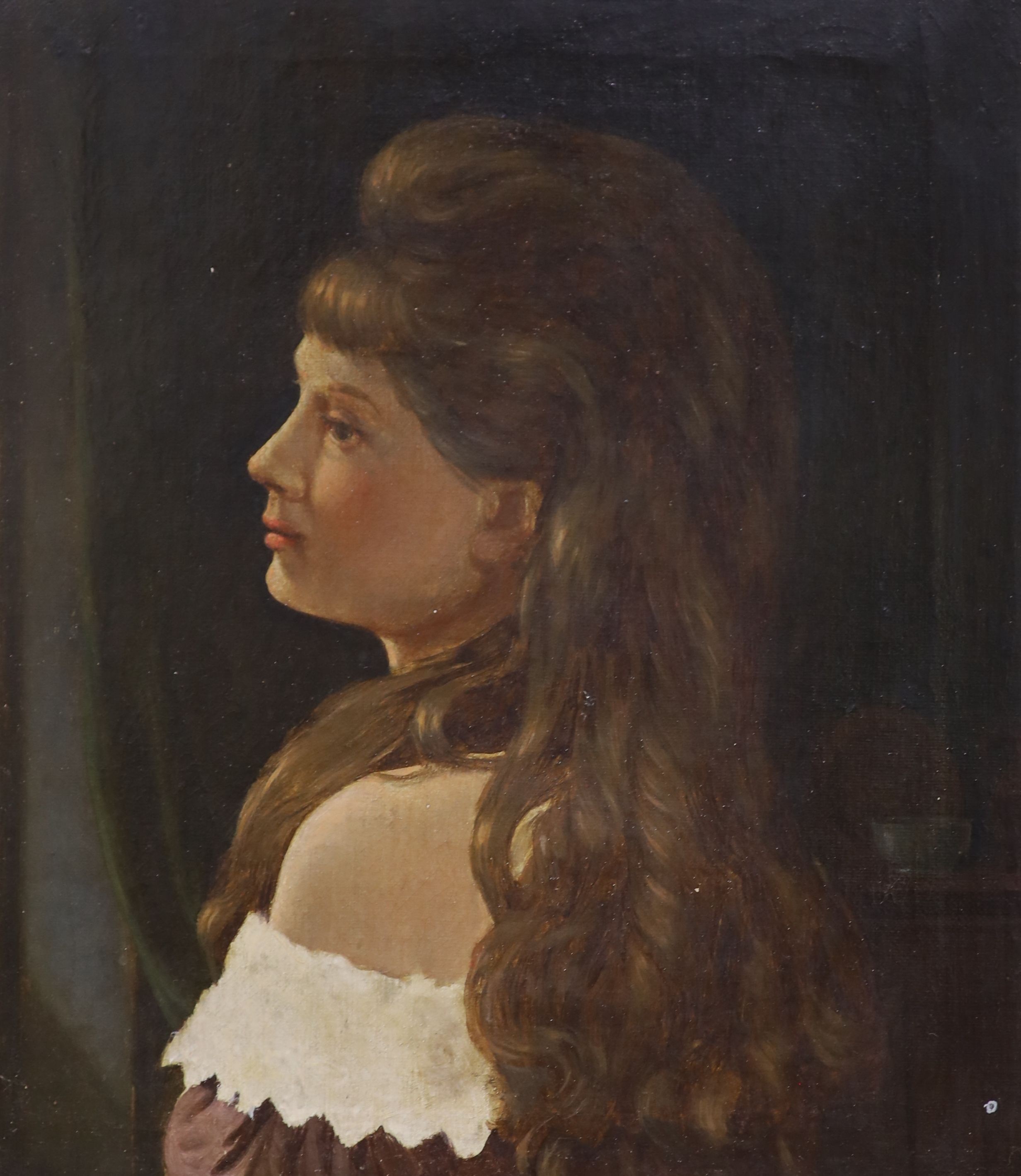 English school circa 1900, oil on canvas, portrait of a young lady, indistinctly signed lower left, 28 x 24 cm.